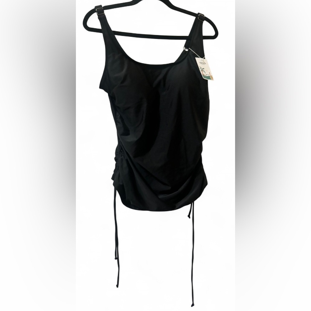 B2prity Black Ruffled Tankini Swim Top Adjustable Strings Women 2XL NWT